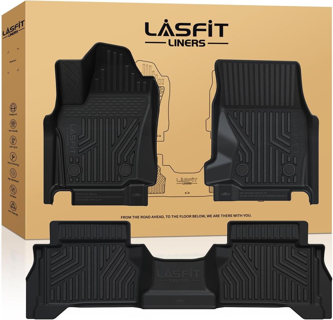 LASFIT Floor Mats for Toyota Tacoma 2024 2025 2026 Double Cab Auto Trans (Not fit Hybrid) All Weather Floor Liner for Tacoma TRD/SR/SR5/limited TPE Custom Fit Car Mats Front&Rear 2 Row Mats