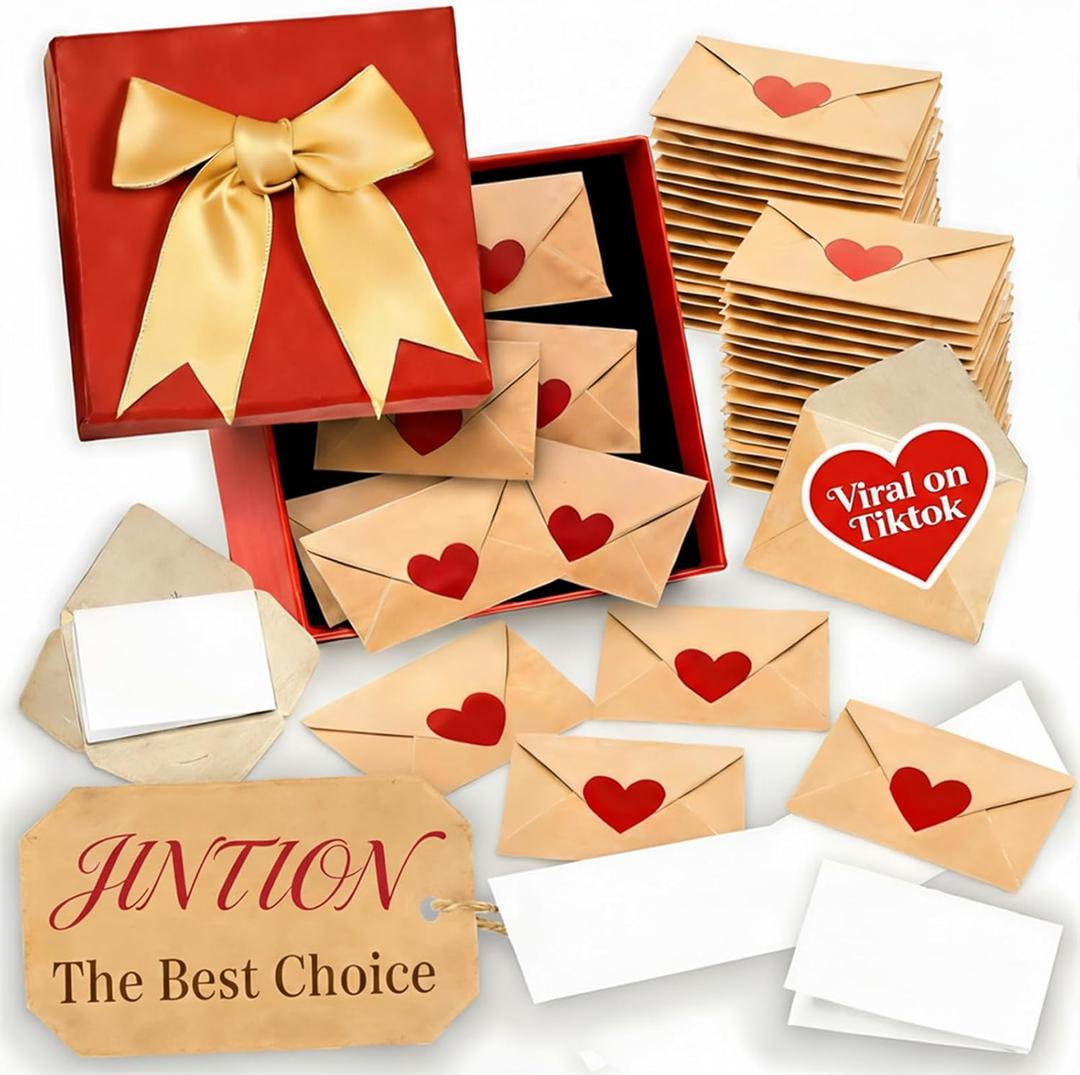60 Mini Envelopes Pocket Hugs Cards with I Love You Gifts for Him Tiny Notes Blank Small Note Letters Open Letter Paper DIY Card Cute Stationary Boyfriend Bf Thinking Gift Just Because Birthday