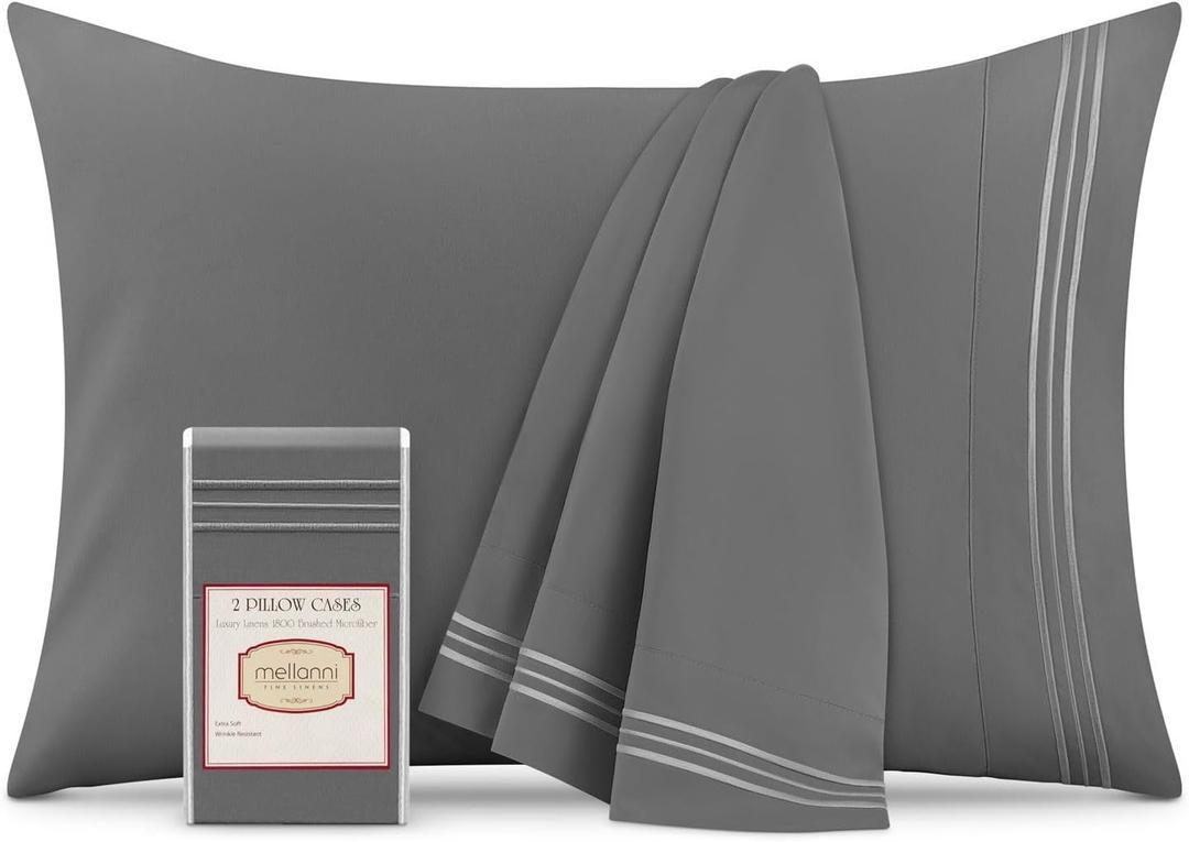 Mellanni Pillow Cases - Luxury, Extra Soft, Cooling Pillow Covers - 2 PC Iconic Collection Pillowcases - Envelope Closure (Standard/Queen 20" x 30", Gray)