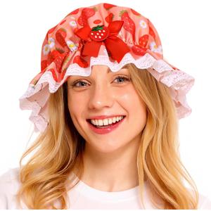 Strawberry Hat for Women Adult, Strawberry Costume Accessories Bucket Hat, Berry Costumes for Halloween Cosplay Party Dress Up