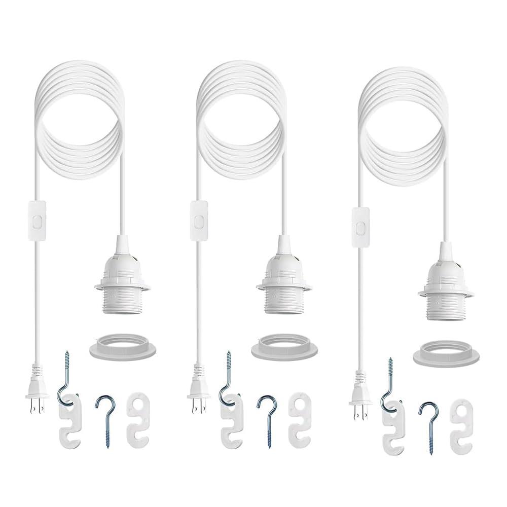 Plug in Light Socket,Pendant Light Cord Lamp Kit, 16Ft Pendant Light Cord Kit E26/E27 Light Socket Hanging Lantern Lamp Cord with On/Off Switch,Socket Rings (whyui3)