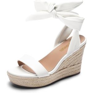 DREAM PAIRS Womens Open Toe Espadrilles Wedges Tie Lace Up Cute Ankle Strap Platform Sandals Dressy Shoes, Size 9, White-Pu, SDPW2301W
