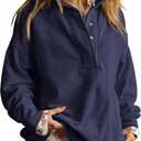 Gacaky Sweatshirt for Women Oversized Casual Long Sleeve Button Henley Neck Pullover Tops Fashion Outfits Clothes (Large, Navy)