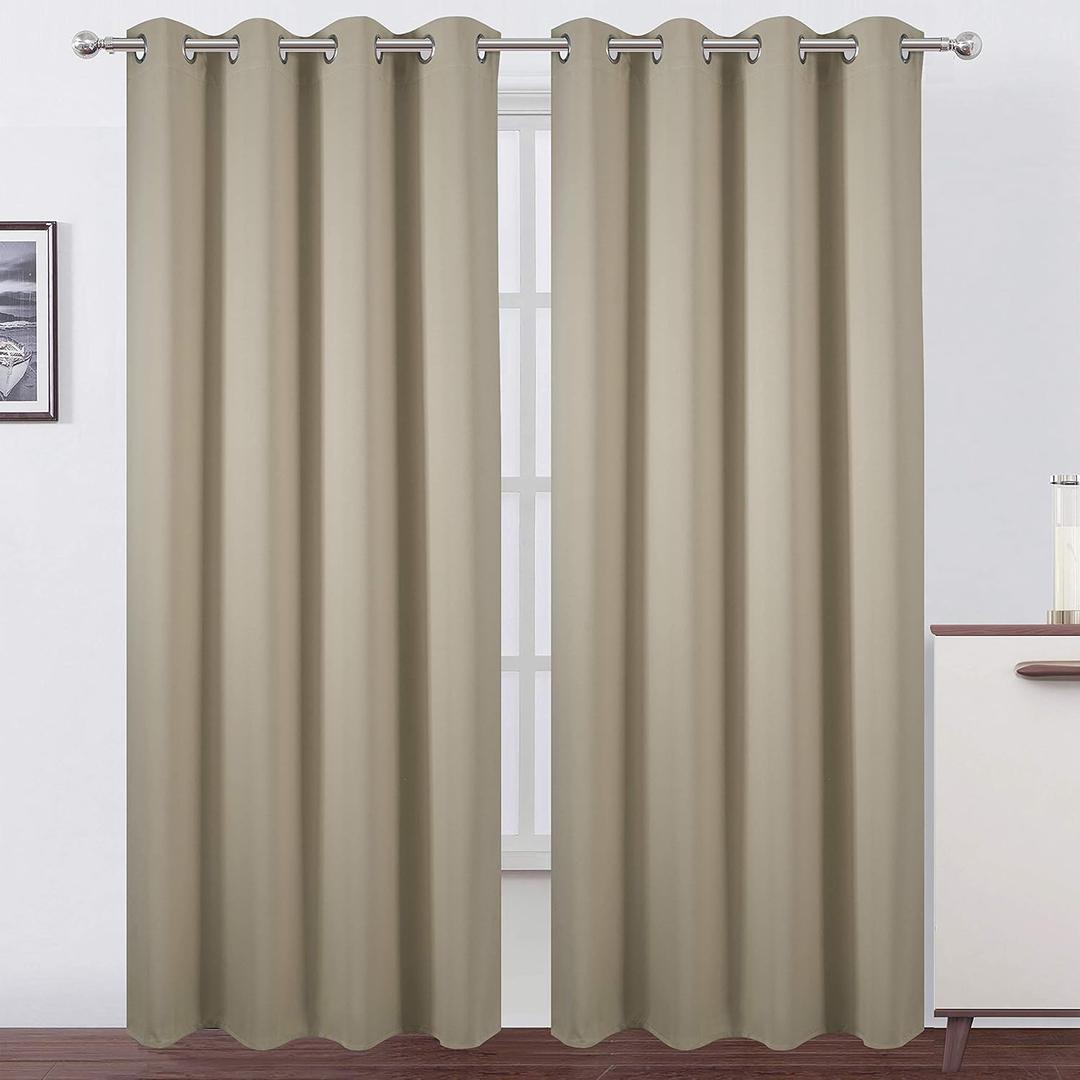 LEMOMO Blackout Curtains 52 x 84 Inch Long Beige Curtains Set of 2 Panels Room Darkening Curtains for Bedroom and Living Room