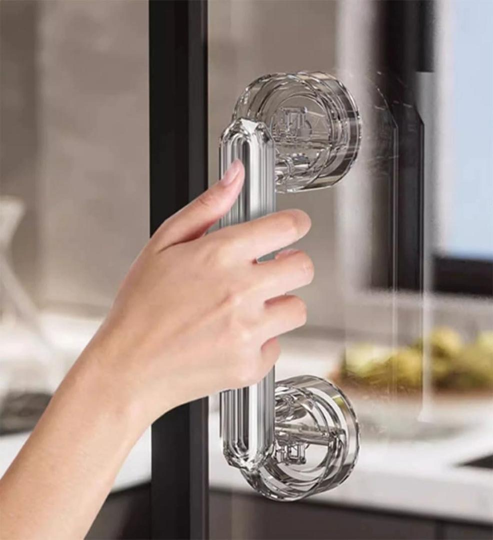 Large Glass Door and Window Handles, Bathroom Sliding Doors, cabinets, wardrobes, Suction Cups, and Seamless Handles (Transparent)