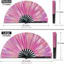 Large Rave Fan, Clack Folding Hand Fan with Premium Fabric, Thick Bamboo Frame for Men Women Gift for EDM, Festival, Club, Party, Dance, Decoration (Lridescent Pink, 13")