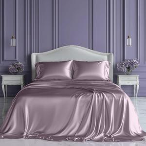 SLEEP SANCTUARY Satin Sheets King Size  4 Piece Luxury Silky Bed Set, Softer Than Silk, 15" Deep Pocket, Cooling & Wrinkle-Free, Moisture-Wicking & Breathable for Hair & Skin (Lavender)