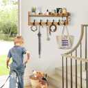 Coat Rack Wall Mount with Shelf, 27.5" Entryway Wall Hanging Shelf, Coat and Key Hanger with 10 Dual Hooks, Mail Organizer and Key Holder Hat Rack for Wall, Wood Coat Hooks with Storage