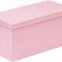 B FSOBEIIALEO Folding Storage Ottoman, Faux Leather Footrest Seat Long Shoes Bench Box Chest, Pink 30"x15"x15"
