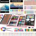 KINSPORY Art Set, 139 Pack Painting Drawing Art Supplies Kit with 2 Sketch Pads, Deluxe Double Layers Art Set Crafts, Colored Pencils, Oil Pastels, Watercolor Paints, Gift for Artists Kids (Rose Pink)