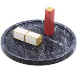 LUANT Grey Decorative Tray for Counter, Circular Marble Stone Organizer, Vanity, Dresser, Nightstand or Desk, Diameter Tray, 8 Inches (Black)