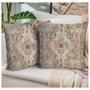 BUAEL Boho Throw Pillow Covers 22x22 inch Set of 2,Boho Vintage Carpet Pattern Antique Ethnic Decor Double Sided Pattern Cushion Cover Soft Pillow Case Living Sofa Room Bed Square Pillow Cover