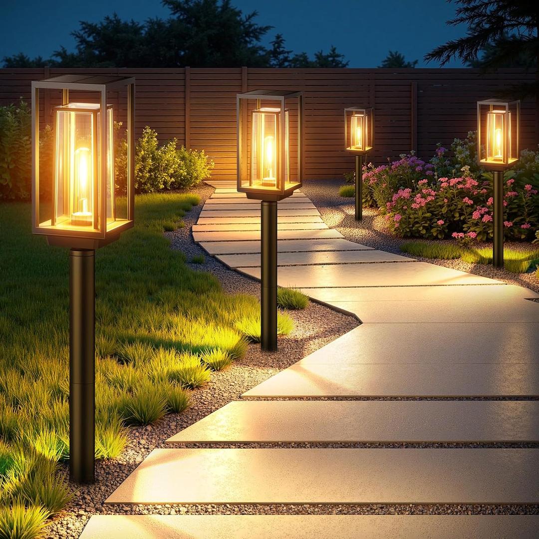 Solar Pathway Lights Outdoor Waterproof, 4 Pack Large Solar Lights Outdoor, Auto On/Off, Over 12 Hours Runtime, Garden Lights Solar Powered, Lighting for Path Yard Walkway Driveway Decor (Warm White)