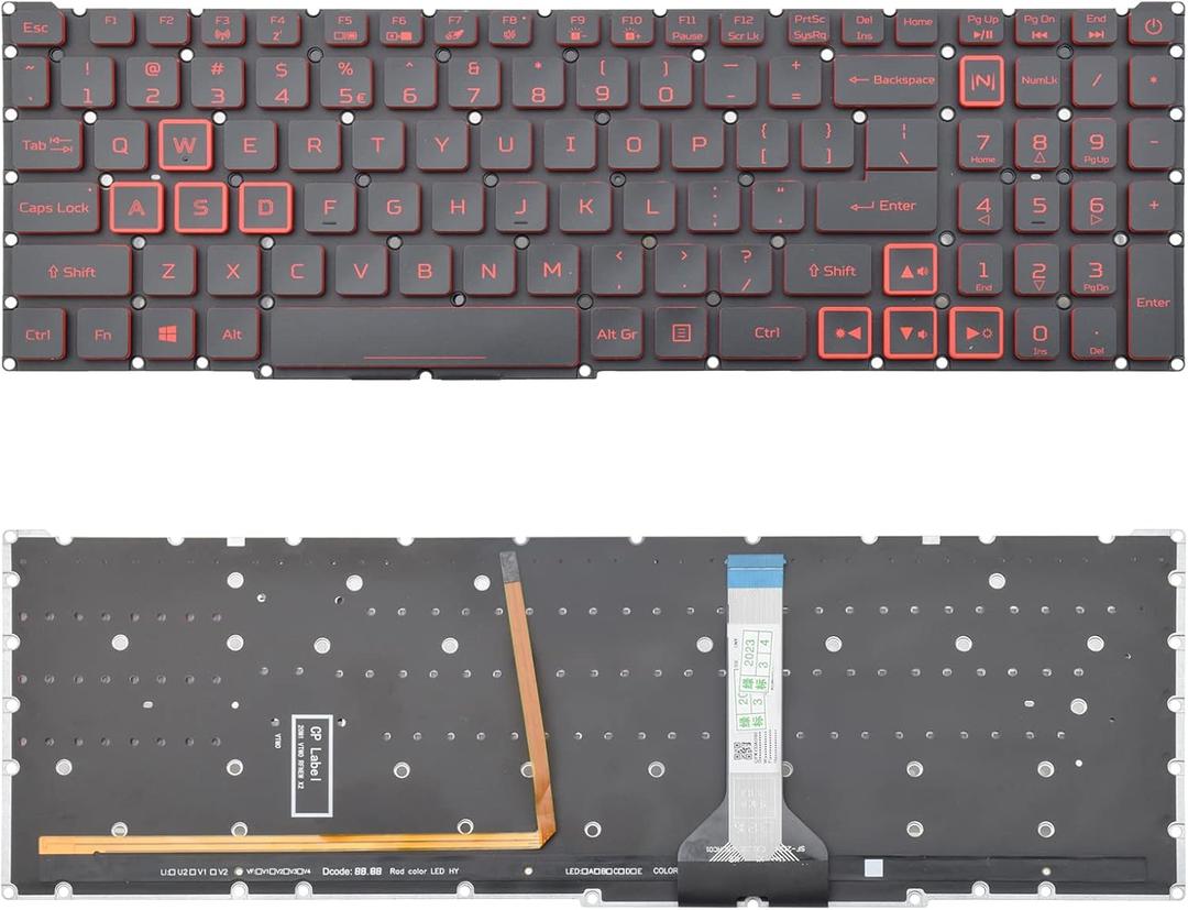 Replacement Keyboard with Red Backlight Compatible with Acer AN515-45 AN515-46 AN515-47 AN515-55 AN515-56 AN515-57 AN515-58 AN517-41 AN517-45 AN517-52 AN517-55 AN517-53 AN517-57PH315-54