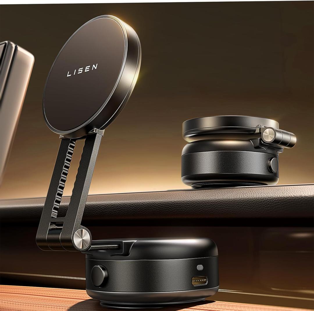 LISEN Electric Suction Cup Phone Mount, Vacuum Electric Suction Cup Phone Mount, for MagSafe Magnetic Suction Mount for iPhone 16/15/14/13/12,Black