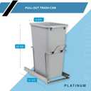 Knape & Vogt SCB9-1-20PT 8.375 inch x 20.125 inch x 17.313 inch 20 Qt. in-Cabinet Single Soft-Close Bottom-Mount Pull-Out Trash Can, Platinum