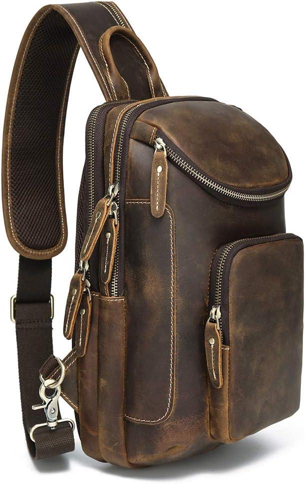 LANNSYNE Vintage Full Grain Leather Sling Bag Crossbody Chest Daypack | Vintage, Full Grain, Leather, Chest (Brown for 10.5" Ipad)