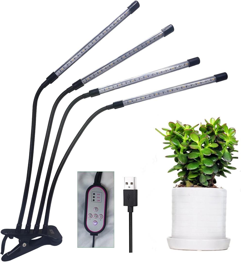 FLMTHL Grow Light for Indoor Plants LED Lamps with Full Spectrum & Red Blue Spectrum, 3/9/12H Timer, 10 Dimmable Level, Adjustable Gooseneck,3 Switch Modes