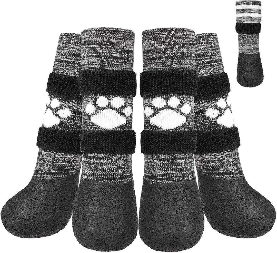 KOOLTAIL Anti Slip Dog Socks to Prevent Licking Paws for Hot/Clod Pavement,Waterproof Long Snow Dog Boots&Paw Protectors with Straps Traction Control for Hardwood Floor for  Dogs, S