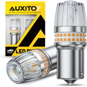 AUXITO Latest 1156 LED Bulbs Amber Yellow Turn Signal Lights, 700% Brighter 7506 BA15S P21W 1141 1003 Bulbs with Projector for Backup Parking Tail Brake Signal Marker Daytime Running Light, Pack of 2