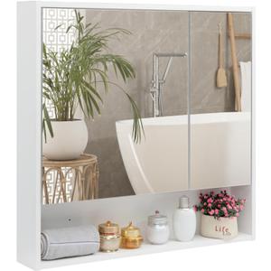 ALIMORDEN Medicine Cabinet with Mirror and Shelves, Bathroom Wood Wall Cabinet Over The Toilet, Vanity, Recessed or Surface Mount, 30.07 Inch x 30 Inch, White, 30.07 Inches X 30 Inches X 4.7 Inches
