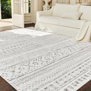 5x7 Area Rugs for Living Room, Bedroom, Playroom, Dining Room, Office - Machine Washable, Neutral Grey, Soft Boho Carpet