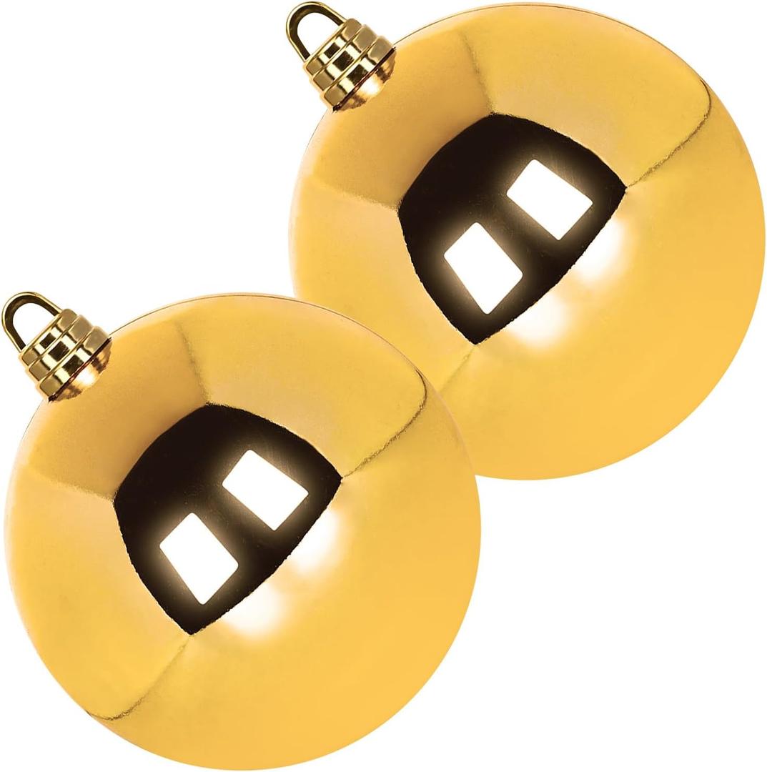 Extra Large Size Outdoor Christmas Ornaments, Oversized Huge Big Shatterproof Xmas Christmas Plastic Balls for Outside Lawn Yard Tree Hanging Decorations (12"/300mm, Gold, 2 Packs)