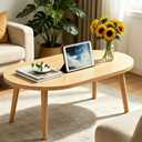 Coffee Table Low Table with Solid Wood Legs, 31.5x19.7" Large Coffee Table Side Table, Floor Table Desk for Sitting on The Floor, Living Room Furniture for Office Apartment Home, Oval Natural