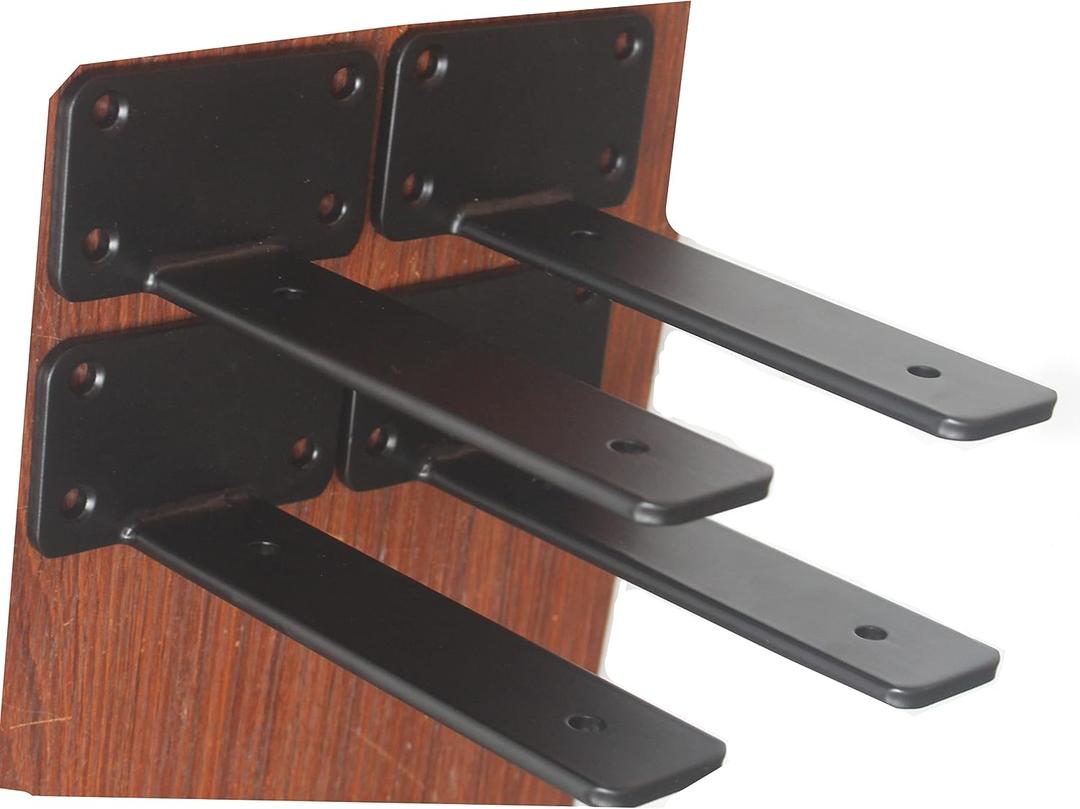 4 Pack - 6 inch Black Hidden L Shelf Bracket (1/5 Inch Thicked) Iron Floating Shelf Brackets Rustic Industrial Metal Brackets for Shelf Support