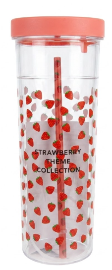 Plastic Sipper & Straw. Strawberry Edition