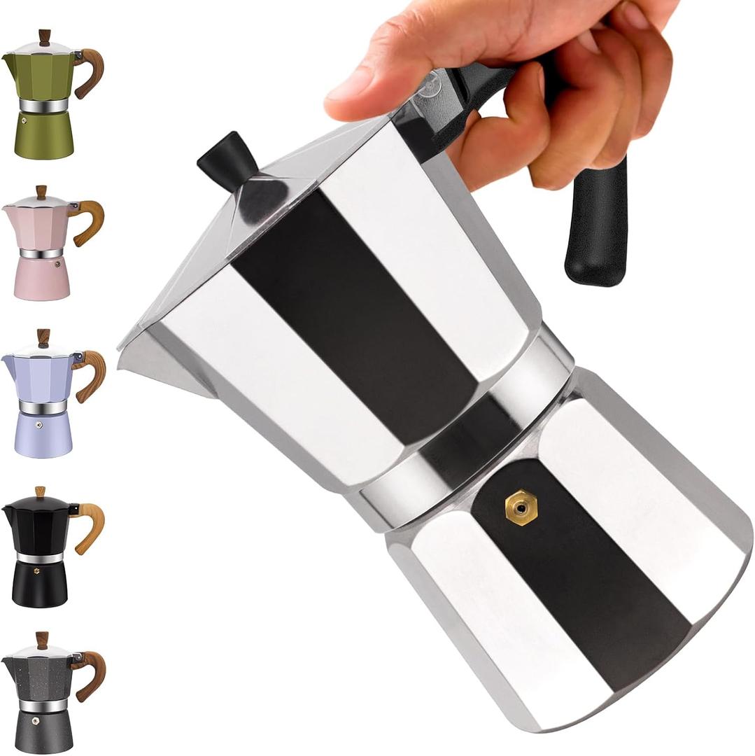 2 Cup Aluminum Moka Pot Classic Stovetop Espresso Coffee Maker 100ml 3.4oz Coffeemaker Percolator Mocha Pot Greca Coffee Maker Cafe Makers for Italian and Cuban Caf Brewing Silver