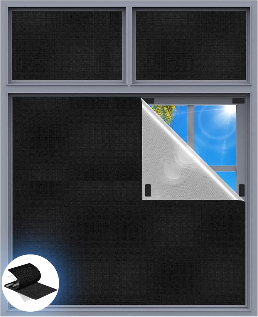 Blackout Curtains for Bedroom, 39" x 58" Portable Black Out Blinds with 20 Sets Hook & Loop Strips for 100% Blackout Window Film, Temporary Black-out Shades for Windows Cover Nursery Travel RV- Blacks