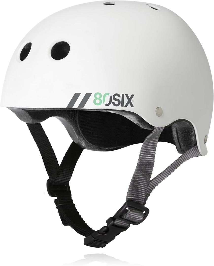 80SIX Triple Certified Multisport Helmet - Ideal for Bike, Scooter, Skateboard, Roller Skate and Inline Skate (Large-Ages 14+, White Matte)