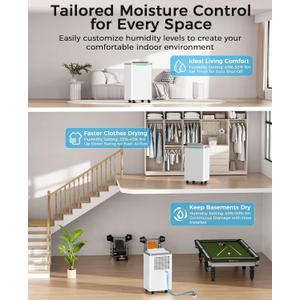 2500 Sq. Ft Dehumidifier for Basement with Drain Hose, 34 Pint/Day | 38dB Quiet, 24HR Timer, 3-Color Indicator, Auto Defrost, Child Lock, for Home, Bedroom, Bathroom