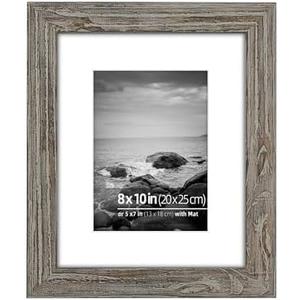 DUCIHBA 8 x 10 inch Reclaimed Grey Wood Farmhouse Picture Frames, Tabletop Display or Wall Mount Vertically or Horizontally, Distressed Barn Wood, Real Glass Photo Frame with Mat for 5 x 7 inch