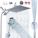 10'' High-Pressure Rainfall Shower Head & Handheld Combo - 8+2 Modes Stainless Steel Chrome Finish 11'' Adjustable Extension Arm Height/Angle with Holder & 60" Hose