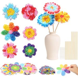 Fennoral 24 Pack Flower Poke in Art for Kids Make You Own Flower Bouquet Craft Kit DIY Poke EVA Foam Craft for Girls Boys for Classroom Art Activity Mother's Day Decoration MOM Gift