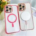 Fiyart Designed for iPhone 16 Pro Case,Compatible with MagSafe Plating Removable Lens Cover Clear Magnetic Shockproof Phone Bumper for Women Girls 6.3"-Hot Pink