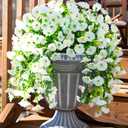 Ivydale 2 PCS Artificial Hanging Flowers Fake Plants for Winter Christmas Outdoor,Faux Silk White Morning Glory with Eucalyptus UV Resistant Realistic Hanging Petunias Vines for Home Garden Decor