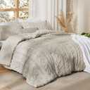 Bedsure Tufted Boho Comforter Set Oversized King - Linen Boho Bed Set, GentleSoft 3 Pieces Farmhouse-Style Embroidery Bedding, Gifts for Woman, Soft Jacquard Comforter for All Seasons