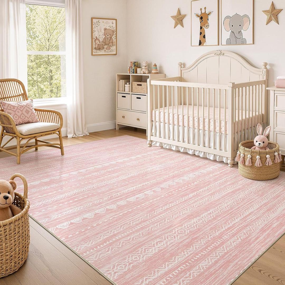Nakagishi Boho 7x9 Area Rug Living Room Rugs Machine Washable Pink