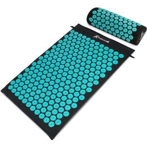 ProsourceFit Acupressure Mat and Pillow Set for Back/Neck Pain Relief and Muscle Relaxation, Orange (Large - Black/Aqua)