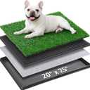 Portable Dog Grass Pad with Tray 20''x25'': Dog Litter Box with Artificial Grass Patch Bathroom Mat & Washable Pee Pad for Puppy Potty Training, Pet Loo Indoor Outdoor Use for Patio Balcony Apartment