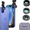 Phone Camera Lens Kit Wide Angle 0.6X Macro 20X Fisheye 198° for Most (Black)