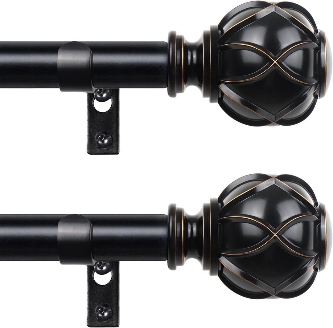 Black Curtain Rods 2 Pack, HOTOZON Curtain Rods for window 32 to 58 Inch, New Splicing Window Rods for Windows, 3/4 Inch Single Drapery Rod with Netted Finials