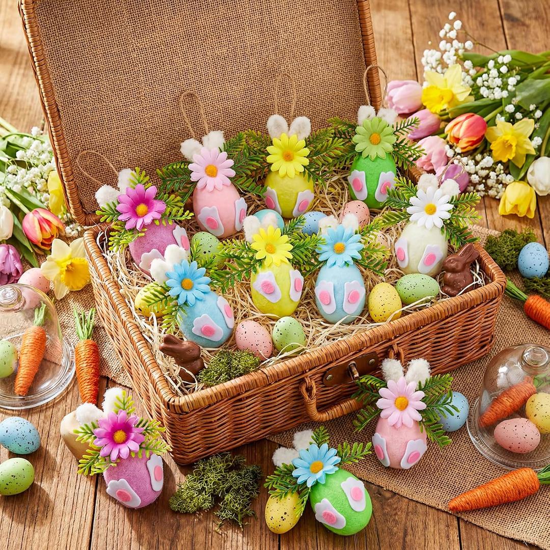 18 Pcs Easter Hanging Bunny Ornaments Felt Pastel Bunny Egg Tree Ornament Spring Egg Hanging Decor 3D Felt Rabbit Decoration Easter Gift for Tree Wall Doors Mantels Decor