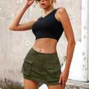 ELLEVEN Women's Low Waist Mini Cargo Skirt Y2K, High-Stretch Bodycon Button Denim Skirt with Pockets (Green, M)