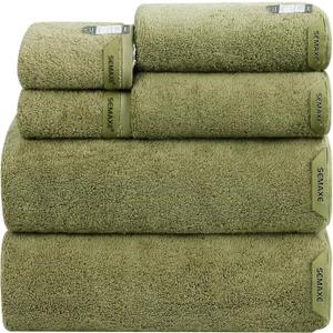 SEMAXE 6-Piece Bathroom Towel Set - 100% Cotton, 2 Bath Towels, 2 Hand Towels, 2 Washcloths, Lighter Weight, Ultra-Soft and Super Absorbent (Solid - Green)