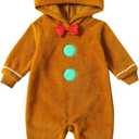 Newborn Gingerbread Costume Christmas Gingerbread Man Romper Long Sleeve Fleece Hooded Jumpsuit Outfit Fall Clothes (6-12 Months, Brown)