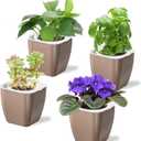Oliz 4 Pack Self Watering Pots 4-inch Decorative Flower Planters for Indoor Plants Modern Square planters for Small Plants Window Sill Planters for Succulents, African Violets, Herbs